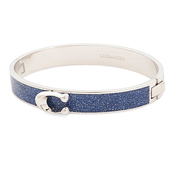 Coach Signature C Logo Hinged Bangle Bracelet Sparkly Blue silver - Picture 1 of 6